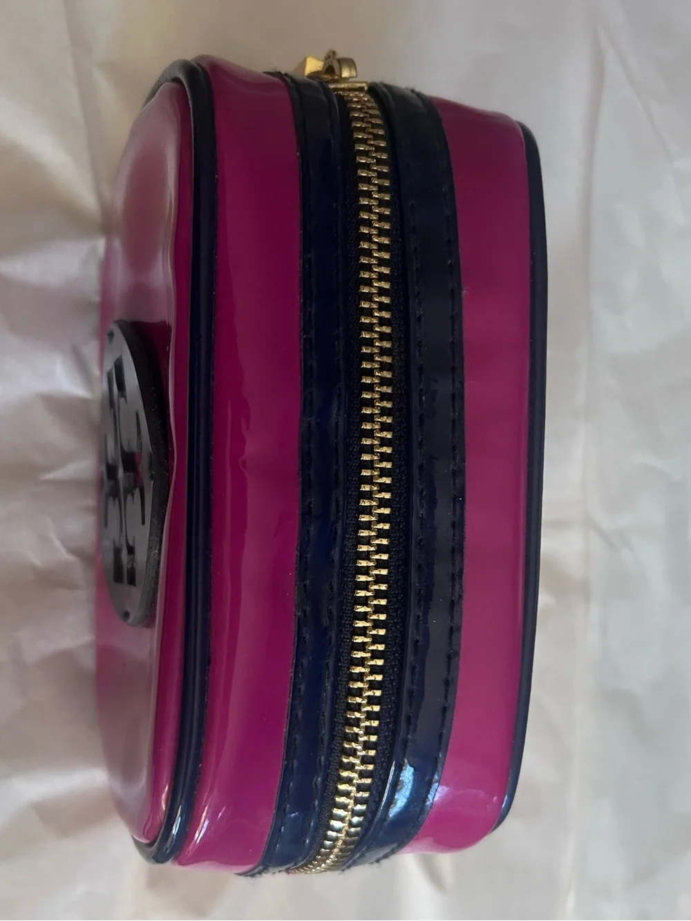 Tory Burch Pink & Navy Patent Cosmetic Case